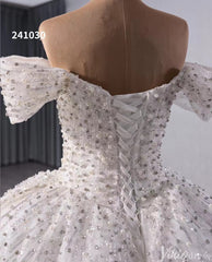 Gorgeous Pearl Sequin Wedding Gown Sparkly Off the Shoulder Bridal Dress 241030