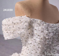 Gorgeous Pearl Sequin Wedding Gown Sparkly Off the Shoulder Bridal Dress 241030
