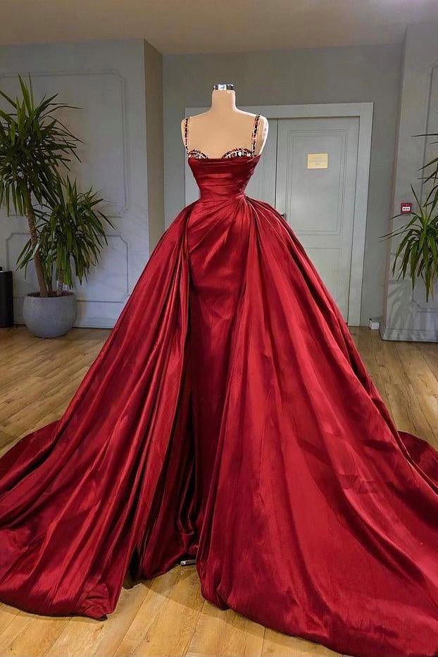Prachtige spaghetti -riem mouwloze prom -jurk met trein