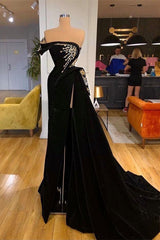 Prachtige strapless split-voorkant A-lijn prom-jurk met kralen