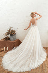 Gorgeous Straps Deep V-Neck Wedding Dress with Tulle