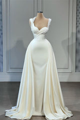 Gorgeous Straps Sweetheart Mermaid Wedding Gowns with Pearls Overskirt