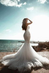 Gorgeous Sweetheart Tulle Bridal Dress Sleeveless Beading Mermaid Wedding Gown