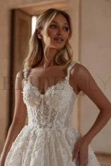 Gorgeous Tulle Lace Aline Wedding Dress Sweetheart with Chapel Train