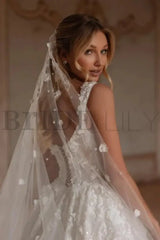 Gorgeous Tulle Lace Aline Wedding Dress Sweetheart with Chapel Train