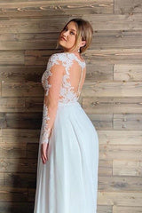 Gorgeous V-Neck Long Sleeves Lace Ruffles Wedding Dresses