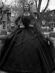 Gothic Wedding Dresses Princess Long Sleeves Lace Taffeta Vintage Bridal Gown