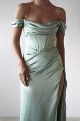 A-Line Off-the-Shoulder Split formal bridesmaid dress