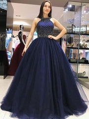 Gown Sleeveless Halter Sweep/Brush Train With Beading Tulle Dresses