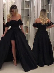 Gown Sleeveless Off-the-Shoulder Sweep/Brush Train Lace Satin Dresses