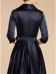 Aimishang  A-Line Mother of the Bride Dress Wedding Guest Elegant V Neck Ankle Length Satin Half Sleeve with Sash / Ribbon Ruching Solid Color