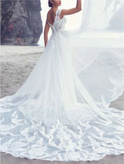 Wholesale Beach Boho Wedding Dresses Mermaid / Trumpet V Neck Cap Sleeve Court Train Chiffon OverSkirts Bridal Gowns With Embroidery Appliques