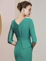 Aimishang Sheath / Column Mother of the Bride Dress Formal Wedding Guest Party Elegant V Neck Floor Length Chiffon Lace Half Sleeve with Ruching