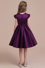 Graceful A-Line Satin Flower Girl Dress with Cap Sleeves & Ribbons