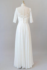 Graceful Lace Chiffon Floor Length Wedding Dress