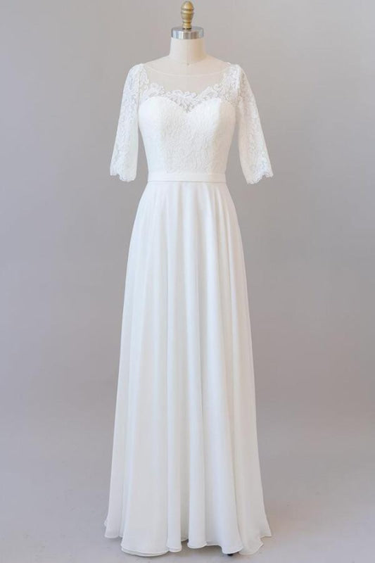 Graceful Lace Chiffon Floor Length Wedding Dress