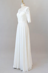 Sierlijke lange A-Line Line Lace Chiffon trouwjurk met mouwen