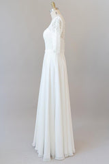Sierlijke lange A-Line Line Lace Chiffon trouwjurk met mouwen