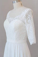 Sierlijke lange A-Line Line Lace Chiffon trouwjurk met mouwen