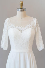 Sierlijke lange A-Line Line Lace Chiffon trouwjurk met mouwen