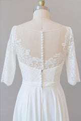 Sierlijke lange A-Line Line Lace Chiffon trouwjurk met mouwen