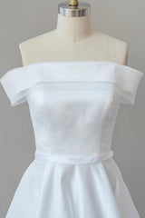 Graceful Off Shoulder Satin Ball Gown Wedding Dress
