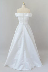 Graceful Off Shoulder Satin Ball Gown Wedding Dress