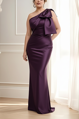 One Shoulder Champagne Satin Mermaid Evening Dress Long Wedding Guest Dress