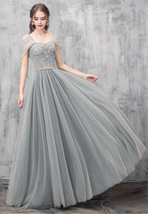 A-Line Tulle Long Prom Dresses, Off the Shoulder Evening Dresses