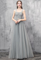 A-Line Tulle Long Prom Dresses, Off the Shoulder Evening Dresses