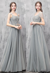 A-Line Tulle Long Prom Dresses, Off the Shoulder Evening Dresses