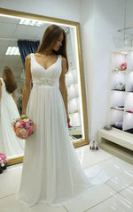 Greek Empire Strapped V-Neck Empire Chiffon Weddig Dress White Elegant