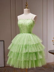 Robe de bal courte en tulle en tulle vert, robe de retour verte