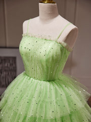 Robe de bal courte en tulle en tulle vert, robe de retour verte