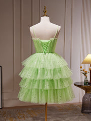 Robe de bal courte en tulle en tulle vert, robe de retour verte