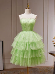 Robe de bal courte en tulle en tulle vert, robe de retour verte