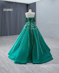Green Beaded Lace Wedding Dresses Off the Shoulder Quinceanera Dress 231001