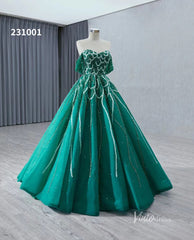 Green Beaded Lace Wedding Dresses Off the Shoulder Quinceanera Dress 231001