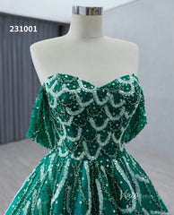 Green Beaded Lace Wedding Dresses Off the Shoulder Quinceanera Dress 231001