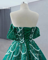 Green Beaded Lace Wedding Dresses Off the Shoulder Quinceanera Dress 231001