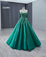 Green Beaded Lace Wedding Dresses Off the Shoulder Quinceanera Dress 231001