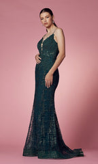 Beaded-Bodice Long Glitter Prom Dress with Corset