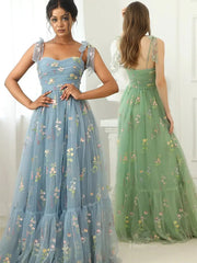 Green Floral Lace Prom Dresses Spaghetti Strap Formal Gown FD4080