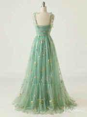Green Floral Lace Prom Dresses Spaghetti Strap Formal Gown FD4080