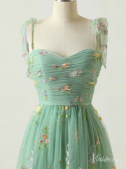 Green Floral Lace Prom Dresses Spaghetti Strap Formal Gown FD4080