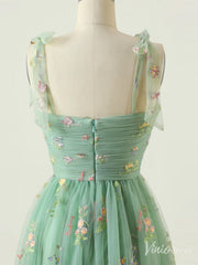 Green Floral Lace Prom Dresses Spaghetti Strap Formal Gown FD4080