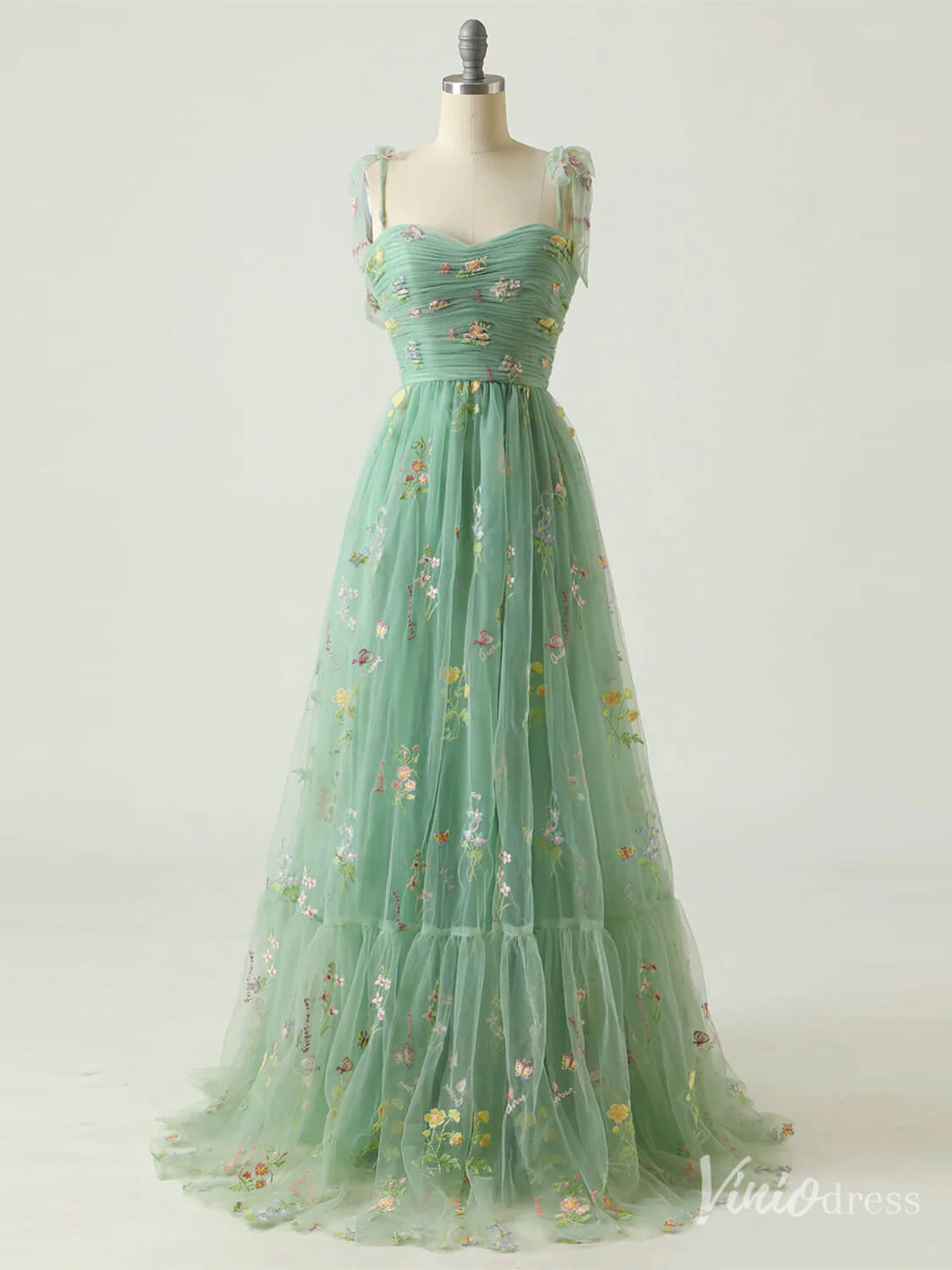 Green Floral Lace Prom Dresses Spaghetti Strap Formal Gown FD4080