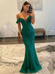 Green Lace Mermaid Prom Dresses 2025 with Sweetheart Neck – FD5079