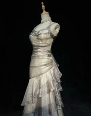 Unique Long Prom Dresses Ruffle Mermaid Formal Evening Gowns