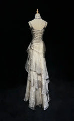 Unique Long Prom Dresses Ruffle Mermaid Formal Evening Gowns